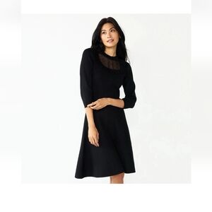 Draper James Black Long Sleeve Dress with Sheer Neckline